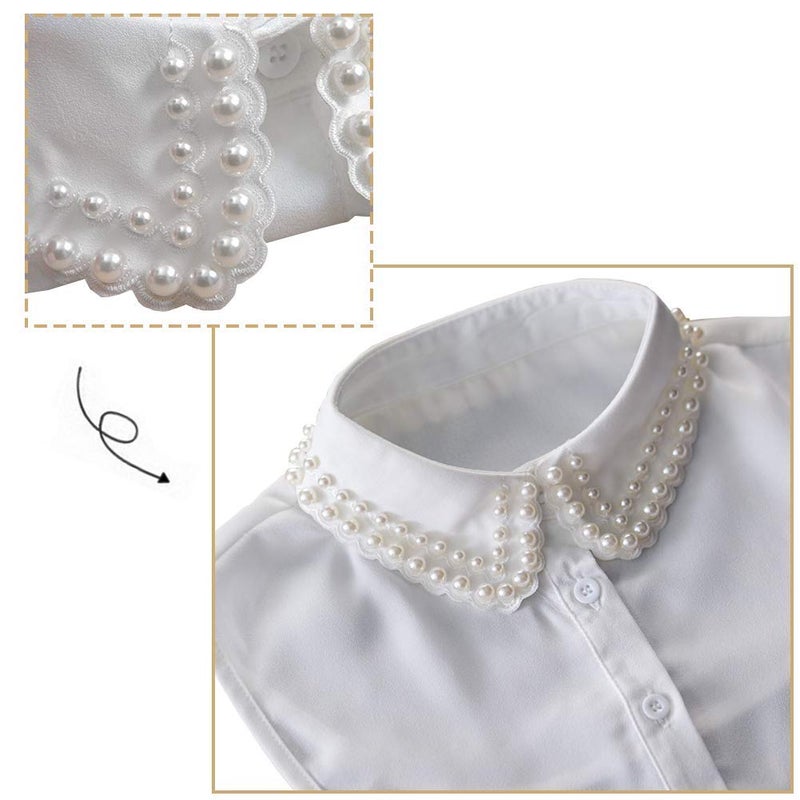 Joyci Diamond Pearl False Collar Peterpan Fake Collar Half Shirt Dickey (B White) - Image 3